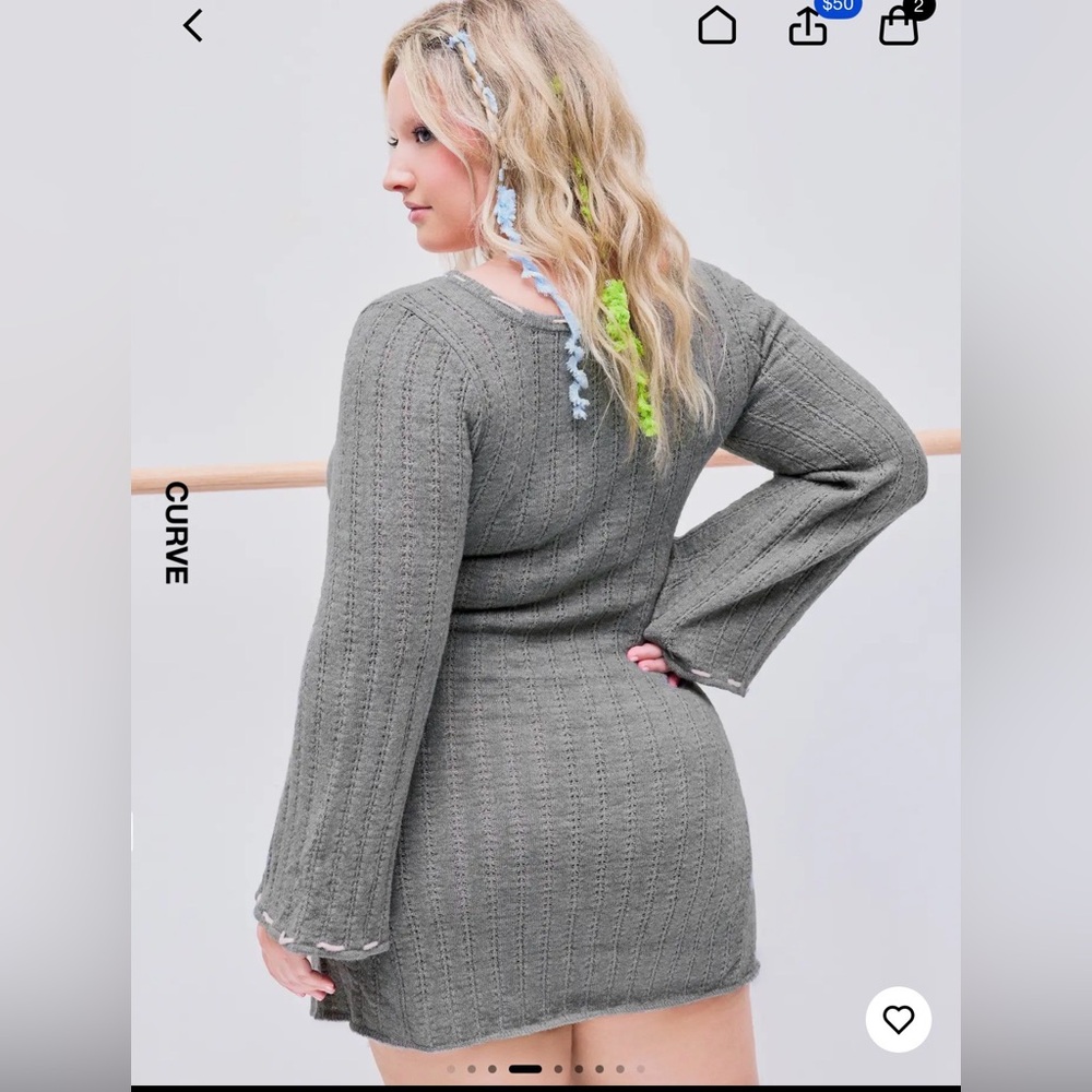 Rosette scoop neck knit mini dress - Picture 3 of 3